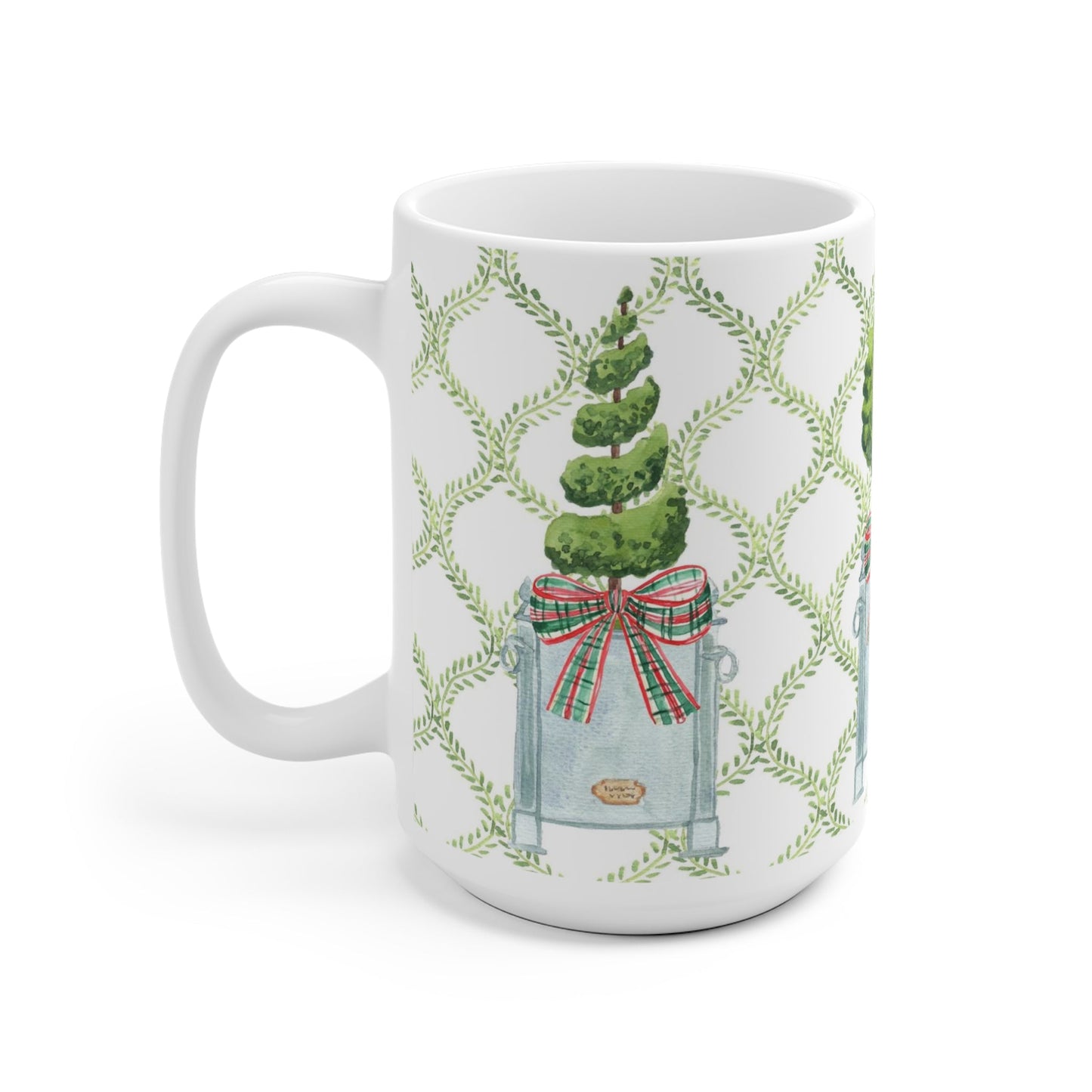 Ceramic Mug With Christmas Topiary With Christmas Bows