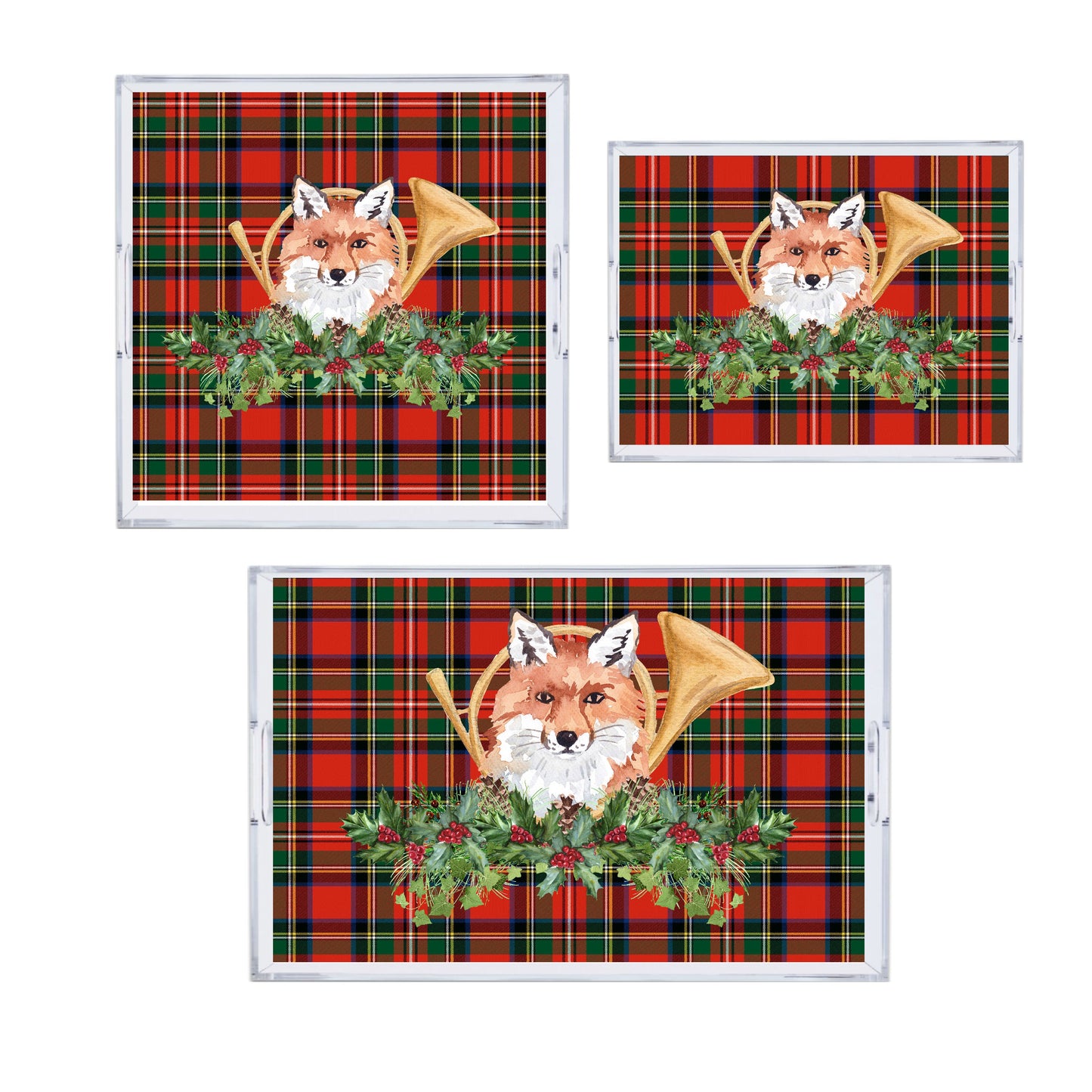 Beaufort Christmas Fox And Horn Reversible Acrylic Tray - Three Sizes