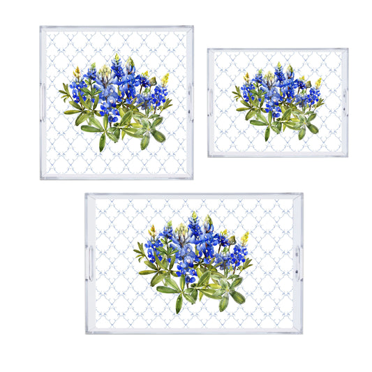 Luxury Reversible Texas Blue Bonnets Acrylic Tray - Available In 3 Sizes