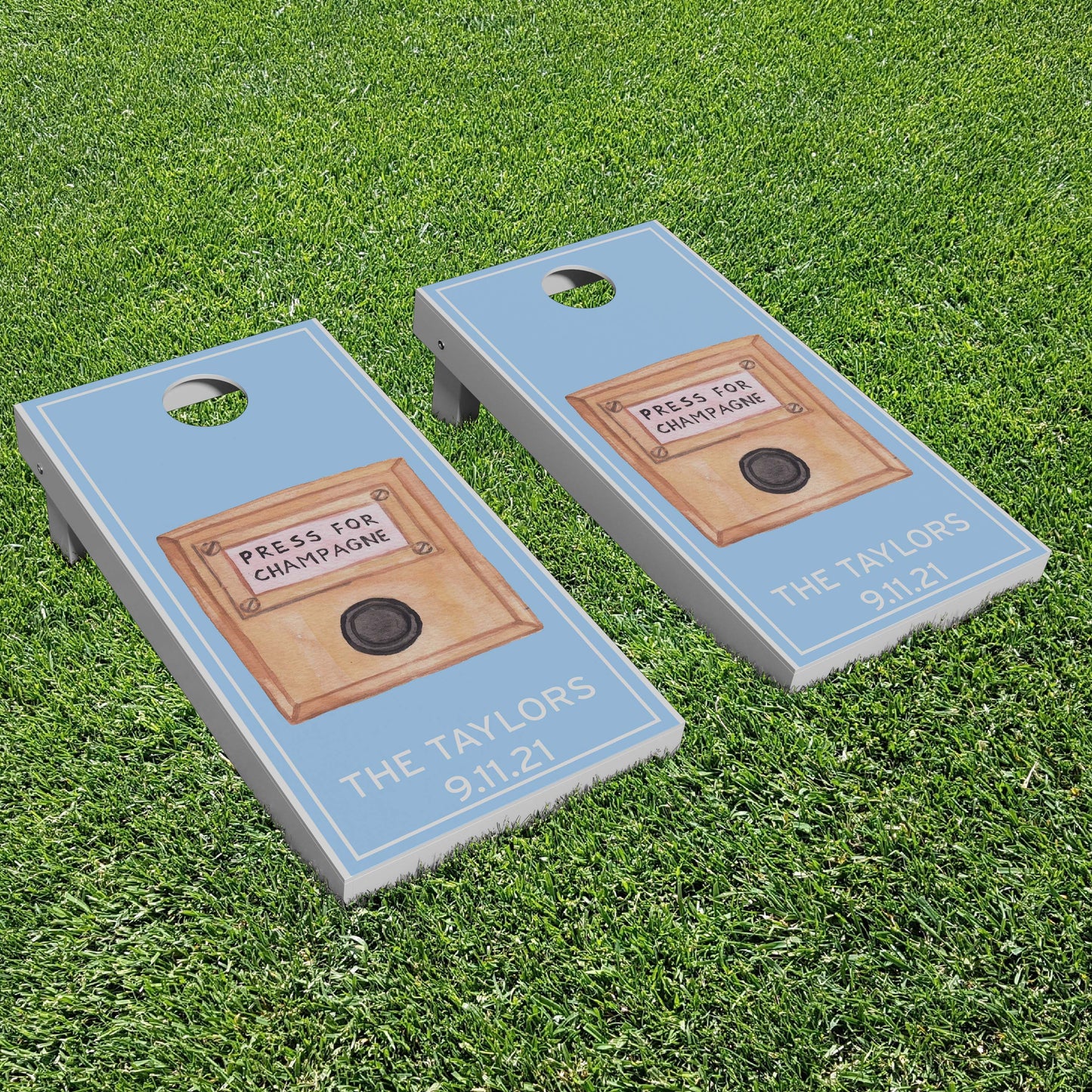 Luxury Personalized Press For Champagne Cornhole Boards - A Perfect Gift!