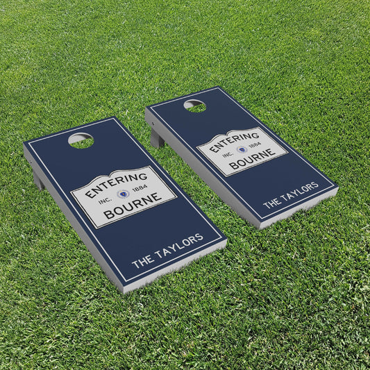 Luxury Personalized Entering Your Town Cornhole Boards - A Perfect Gift To Show Off Your Home Town Pride!