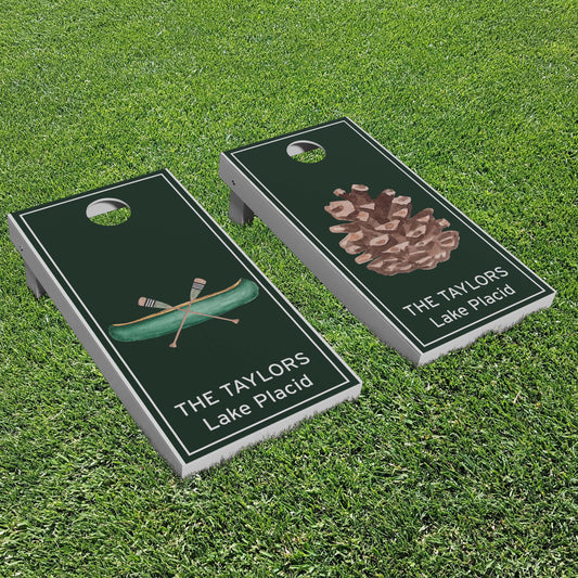 Lake Life Cornhole Boards with Canoe and Pine Cone
