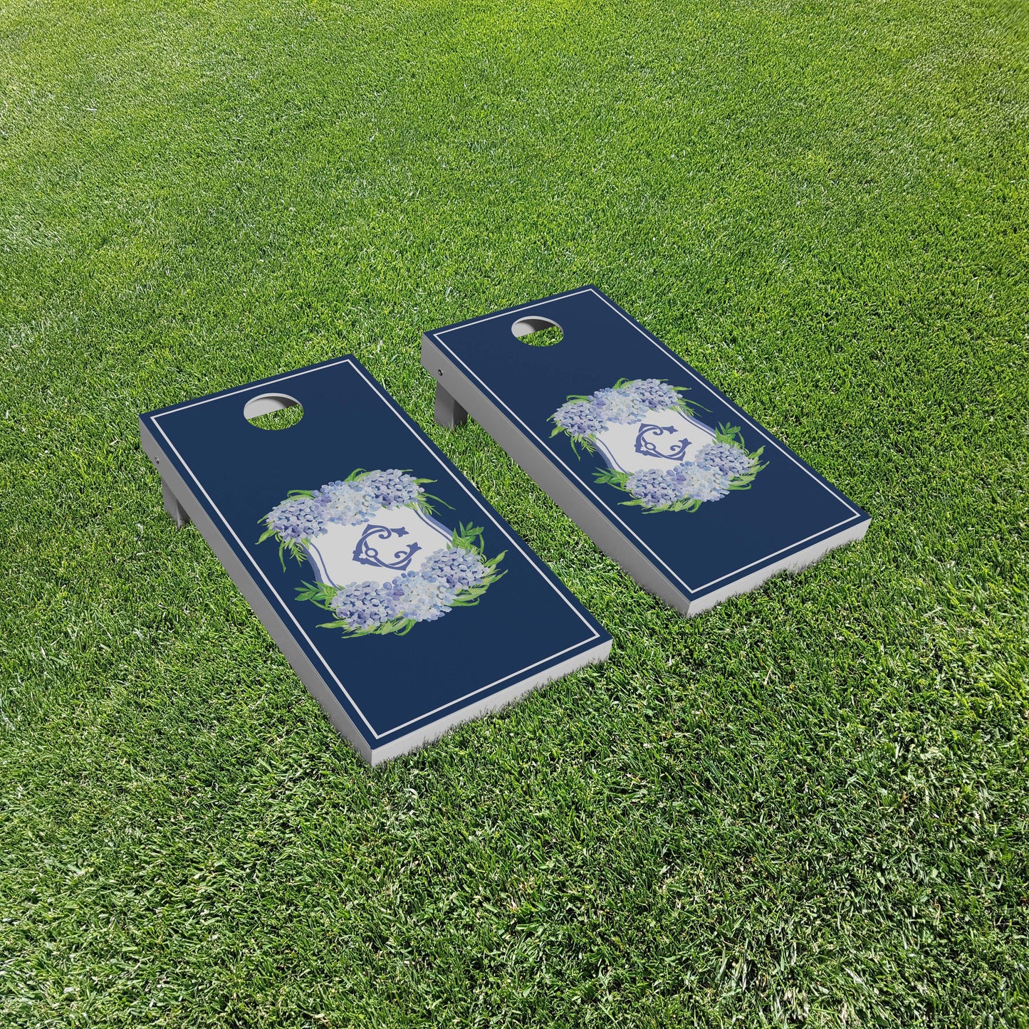 Luxury Personalized Monomoy Hydrangea Crest Cornhole Boards - A Perfect Gift!