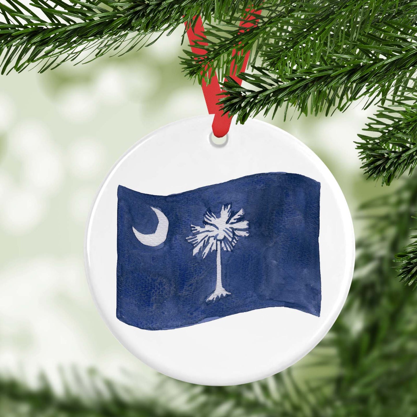 Personalized Ceramic South Carolina Flag Ornament