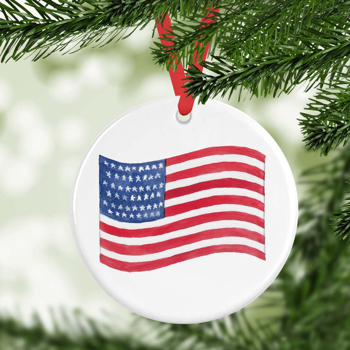 Personalized Ceramic USA Flag Ornament