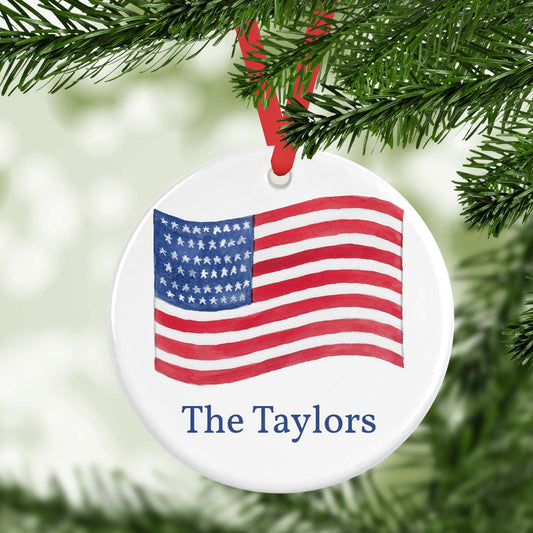 Personalized Ceramic USA Flag Ornament