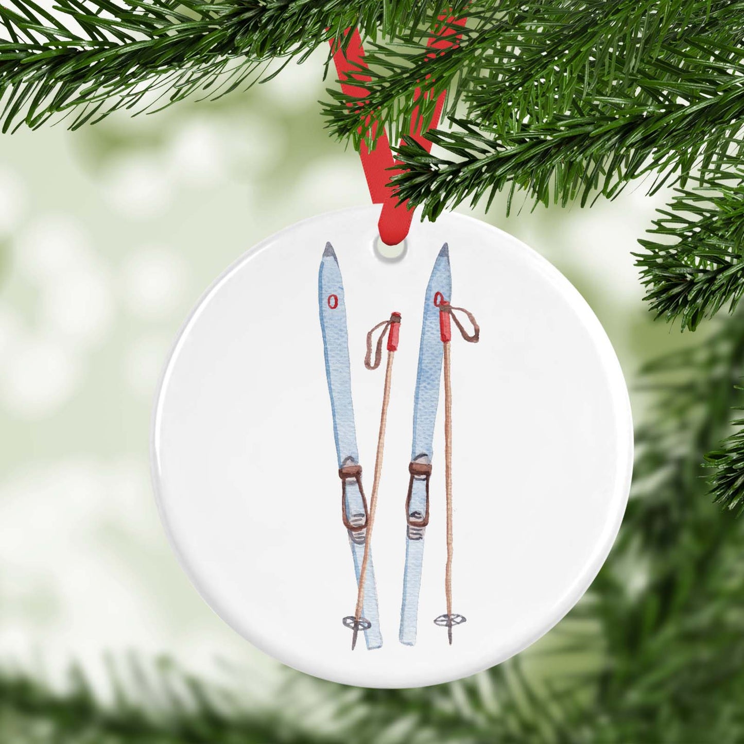 Personalized Ceramic Skiing Ornament