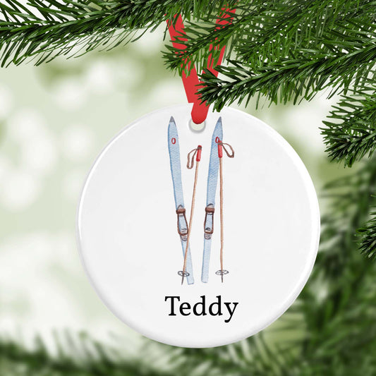 Personalized Ceramic Skiing Ornament