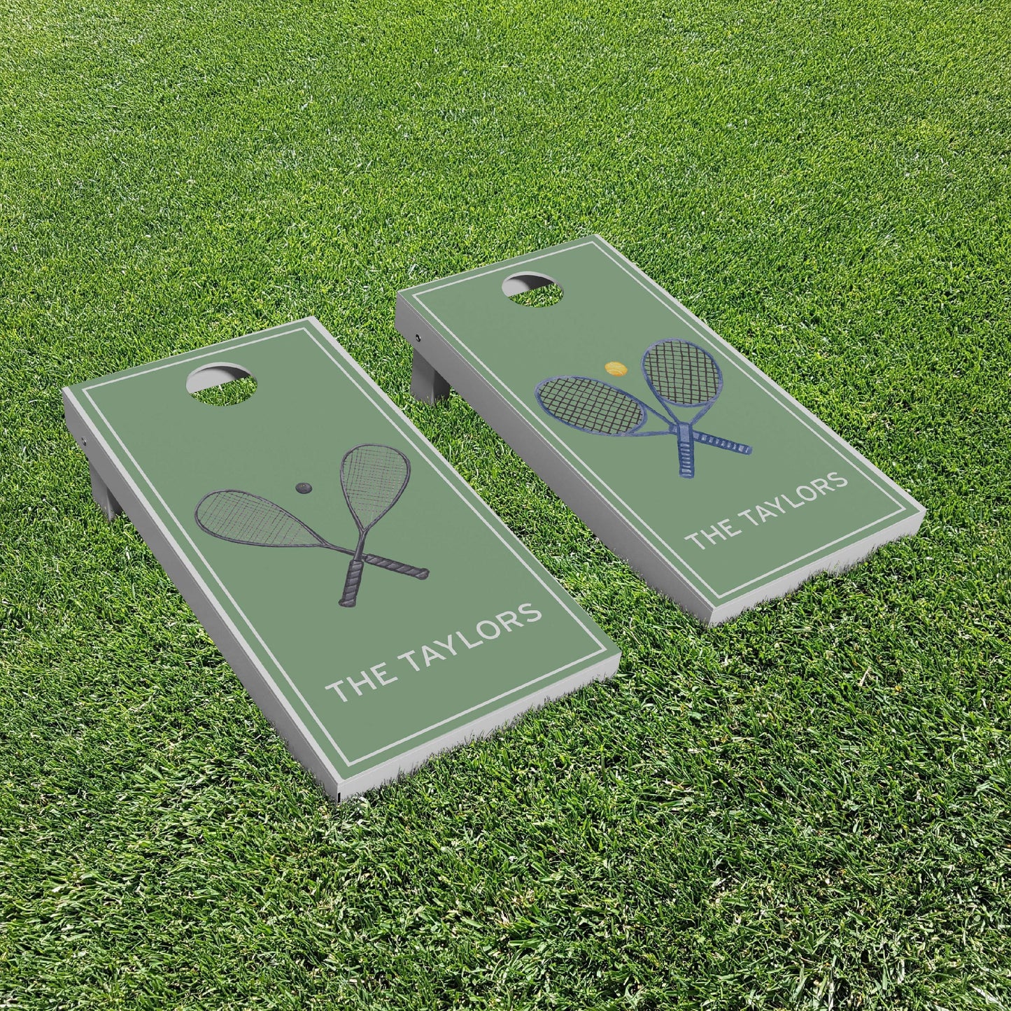 Luxury Personalized What A Racquet Squash and Tennis Cornhole Boards - A Perfect Gift!